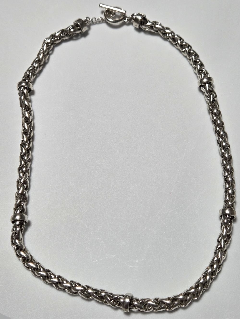 Lauren Ralph Lauren Silver Tone Braided Chain Necklace Toggle Clasp Classic 17"